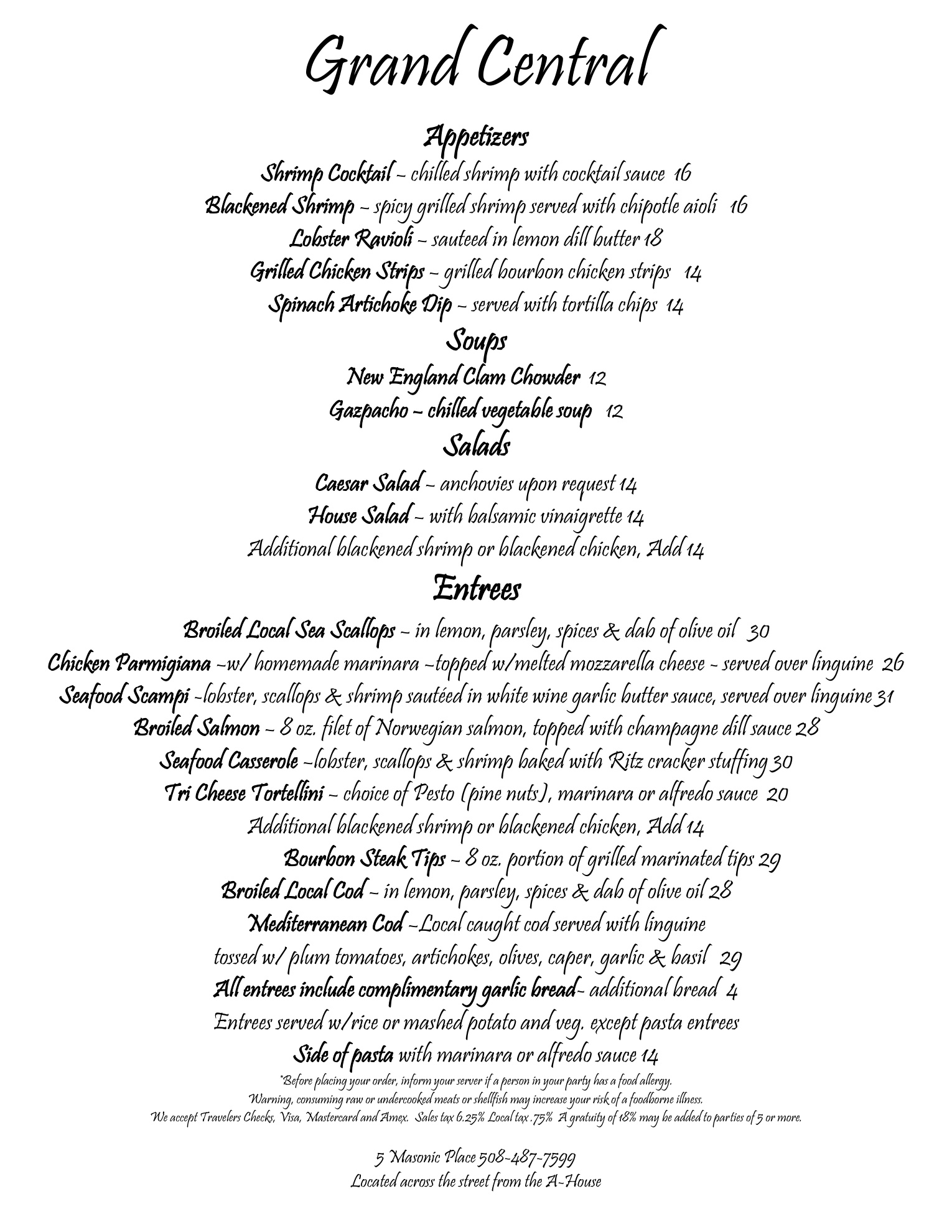 Grand Central 2026 Menu