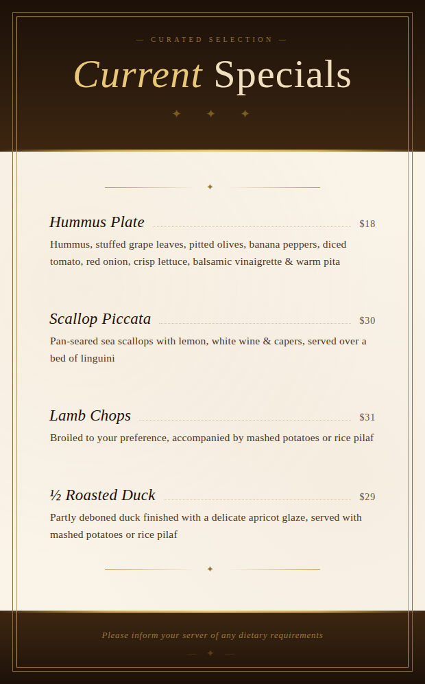 No current specials